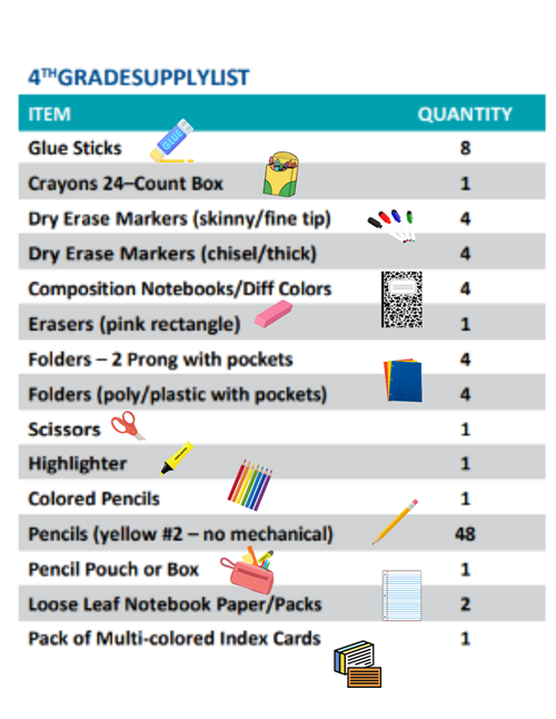school supplies in english